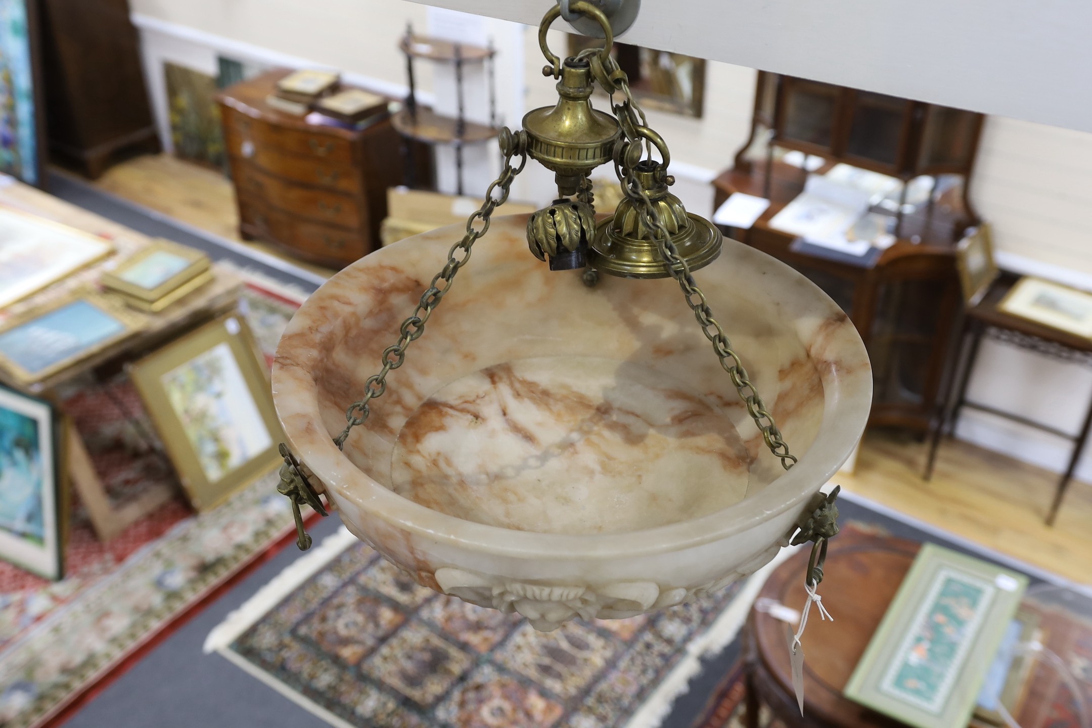 A large alabaster ceiling shade, 46cm diameter